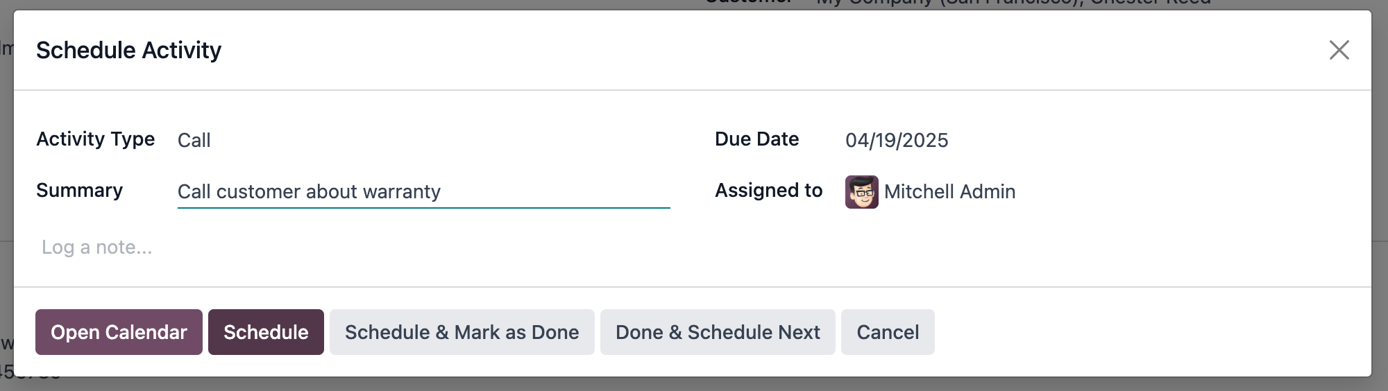 Programar una llamada como actividad para un ticket de soporte.
