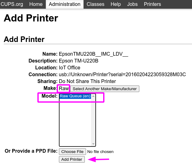 Specifiche Epson TM-U220 sul sito web dei produttori.