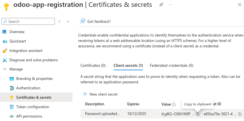 Aggiungere un secret a un'app Microsoft Azure