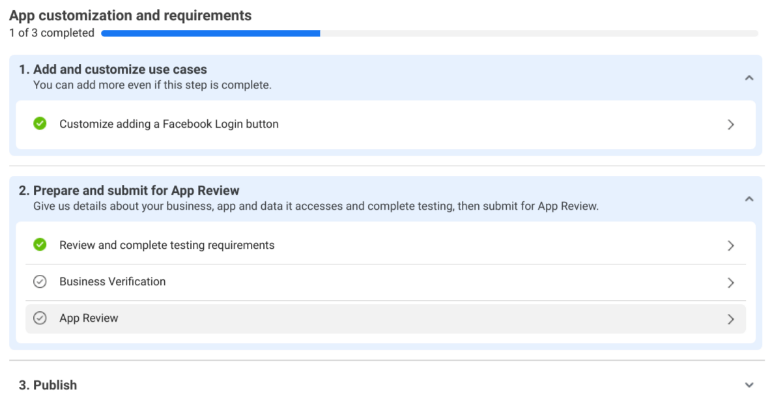 L'app Dashboard nella piattaforma Meta for developers.