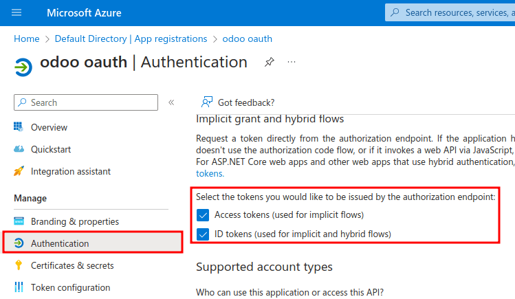 Impostazioni di autenticazione e token endpoint.