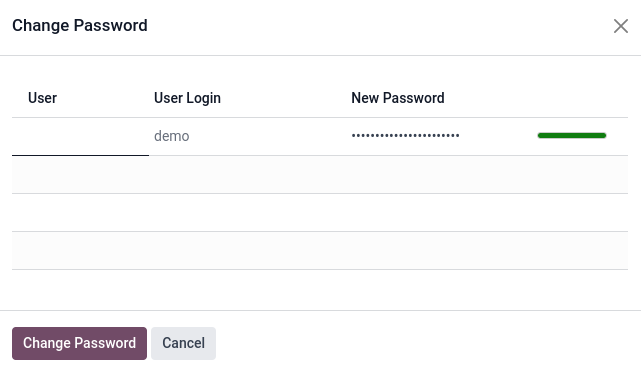 Modificare la password di un utente in Odoo.