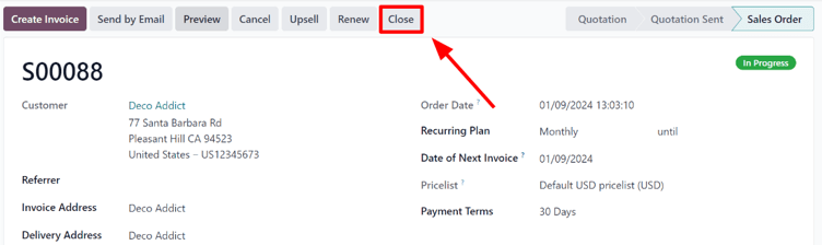Abbonamento chiuso da un punto di vista amministrativo con Odoo Abbonamenti.