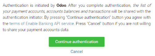 Pagina di autenticazione Enable Banking