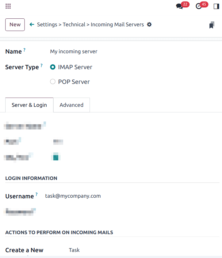 Schema tecnico del percorso delle e-mail quando si utilizza un dominio personalizzato in Odoo.