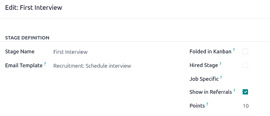 The Recruitment: Schedule Interview email template populating the Email Template field.