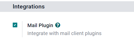 Funzionalità plug-in e-mail nelle impostazioni.