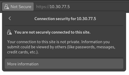 Pulsante connessione non sicura nel browser Mozilla Firefox.