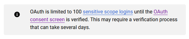 OAuth è limitato a 100 accessi con ambito sensibile.