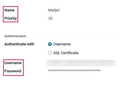 Impostazioni server e--mail in uscita Odoo.