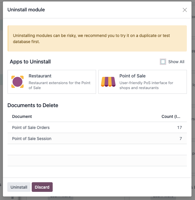 Un messaggio di avviso che mostra le applicazioni disinstallate se la disinstallazione viene completata.