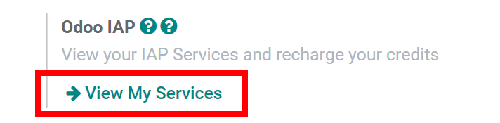 Acquistare crediti nelle impostazioni IAP di Odoo.